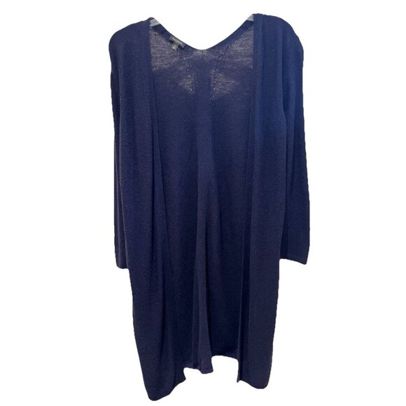 Talbots Long Duster Cardigan Sweater Women’s Size S Navy Stretch Knit Open Front - Picture 1 of 7